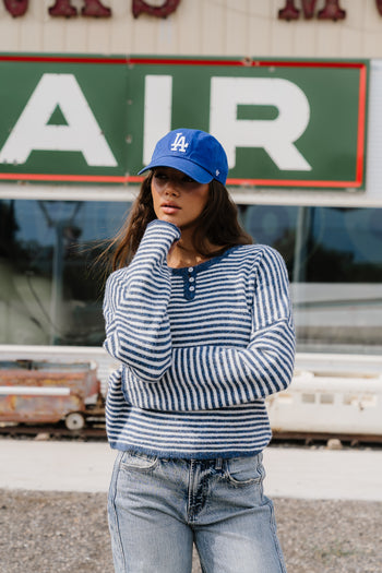 Kinsley Oversized Striped Sweater in Blue