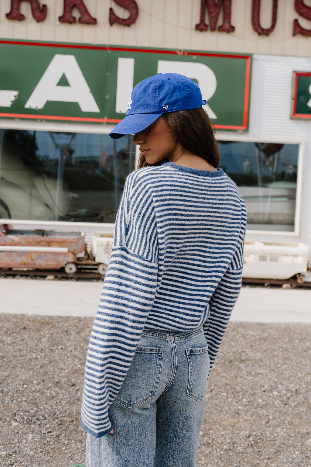 Kinsley Oversized Striped Sweater in Blue