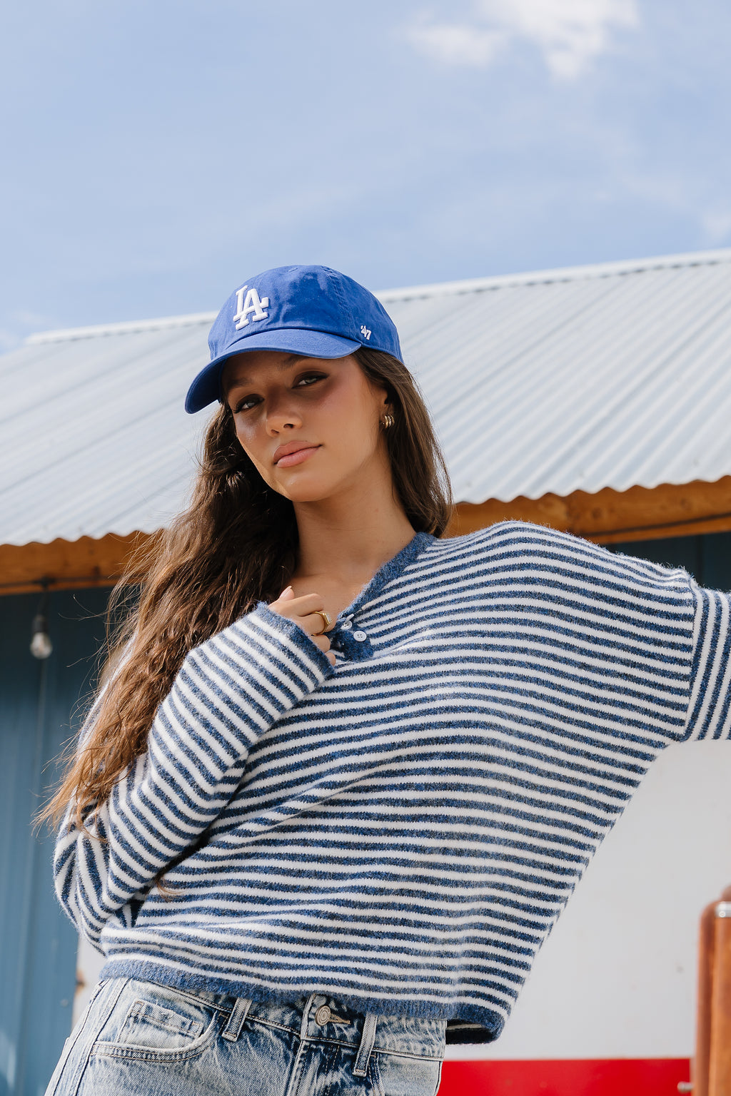 Kinsley Oversized Striped Sweater in Blue