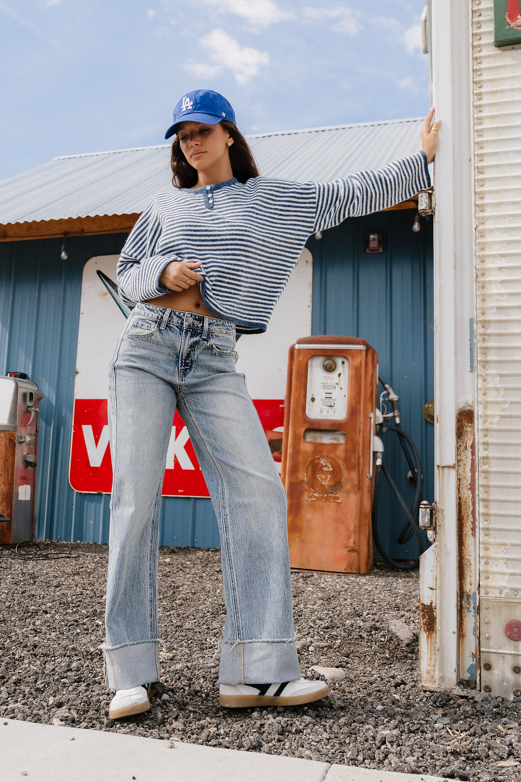 Kinsley Oversized Striped Sweater in Blue
