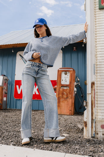 Kinsley Oversized Striped Sweater in Blue