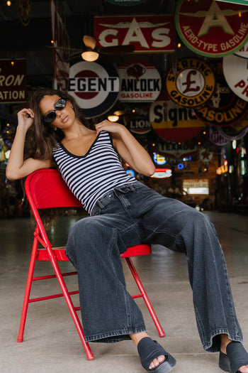 Kylen Striped Tank Top in Black