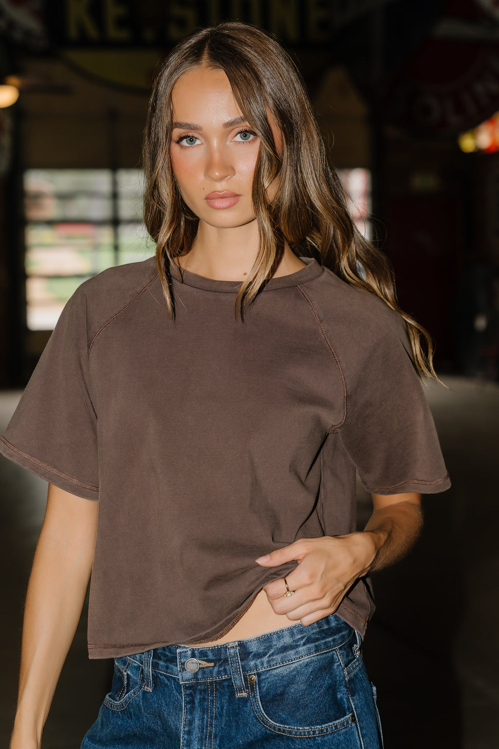 Sophie Raglan Top in Brown