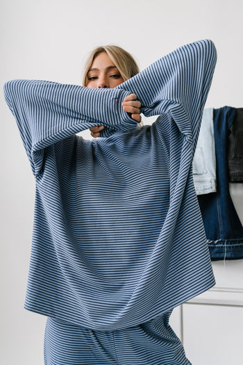 Shelby Striped Top in Dusty Blue