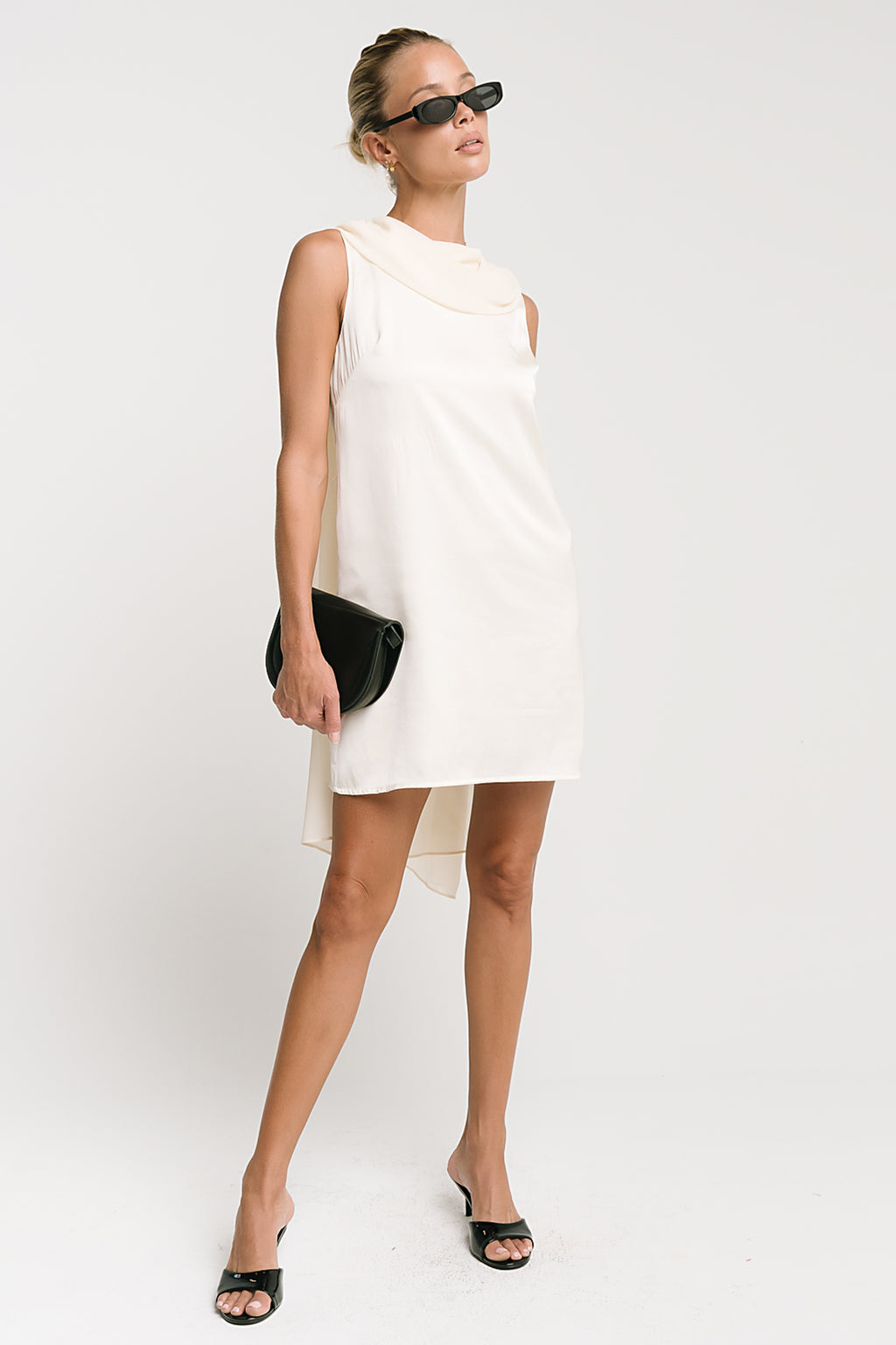 Lauren Satin Mini Dress in Cream