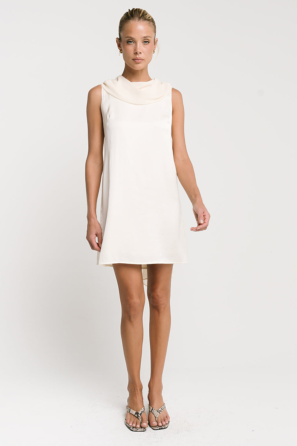 Lauren Satin Mini Dress in Cream