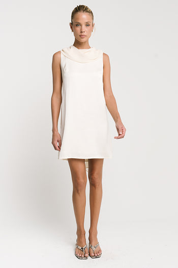 Lauren Satin Mini Dress in Cream