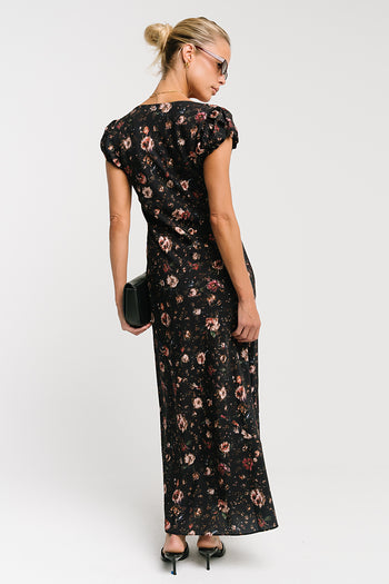 Ellie Mesh Floral Maxi Dress in Black