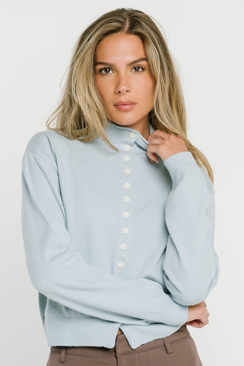 Maya Button Up Sweater in Blue