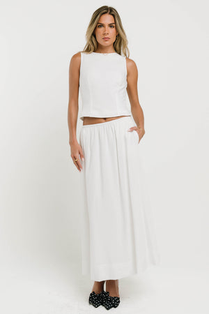 Laura Crinkle Midi Skirt in White