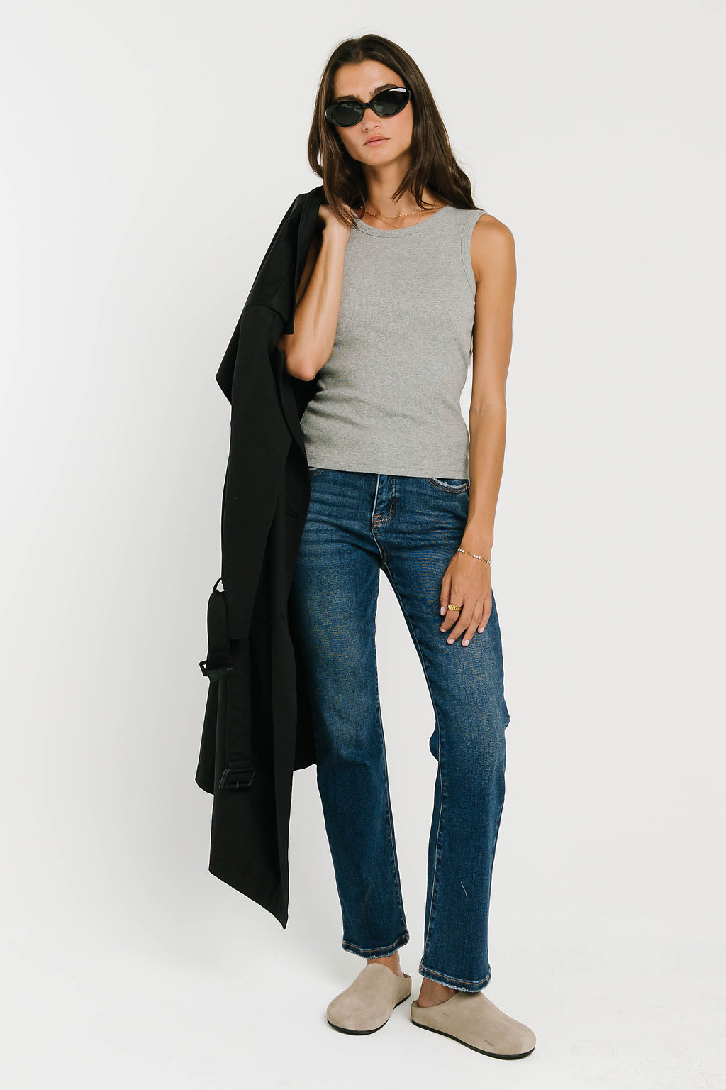 Jax Ribbed Tank in Heather Grey