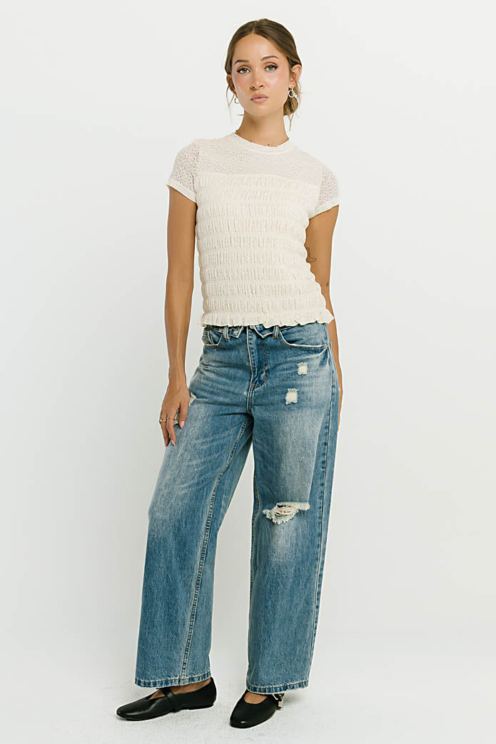 Mossie Distressed Wide Leg Jeans