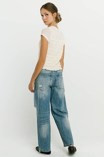 Mossie Distressed Wide Leg Jeans