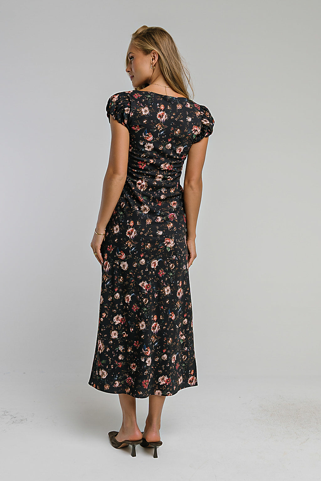 Ellie Mesh Floral Maxi Dress in Black
