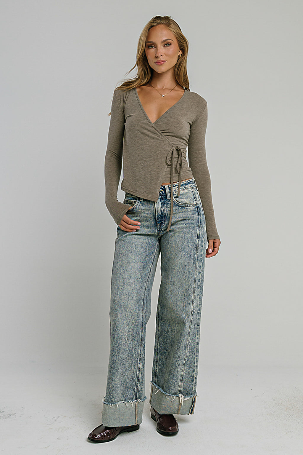 Ariella Wrap Top in Brown