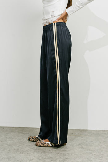Lola Satin Track Pants in Navy