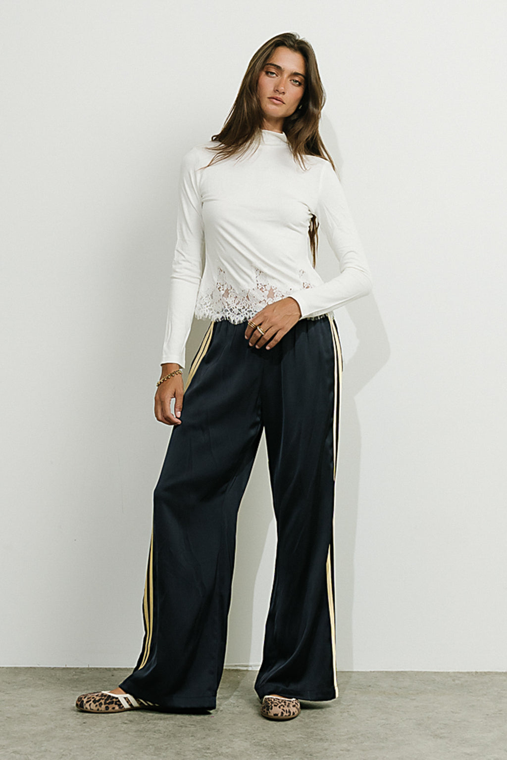 Lola Satin Track Pants in Navy