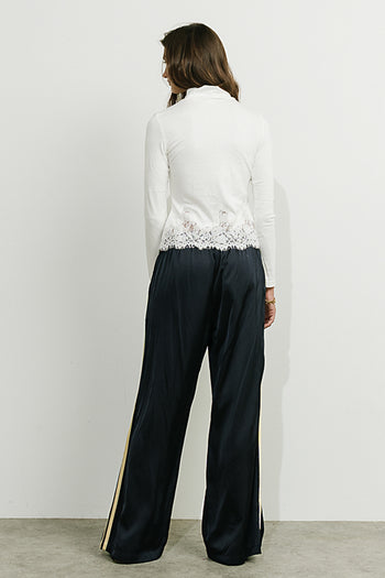 Lola Satin Track Pants in Navy
