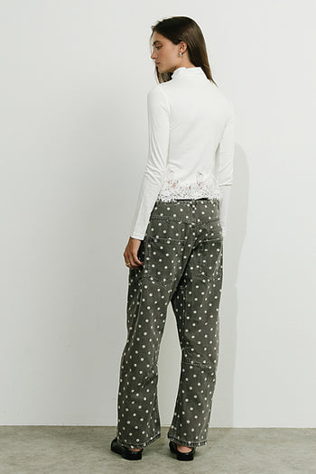 Priya Polka Dot Barrel Jeans in Grey