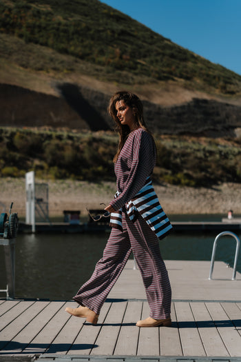 Antonella Striped Pants in Wine