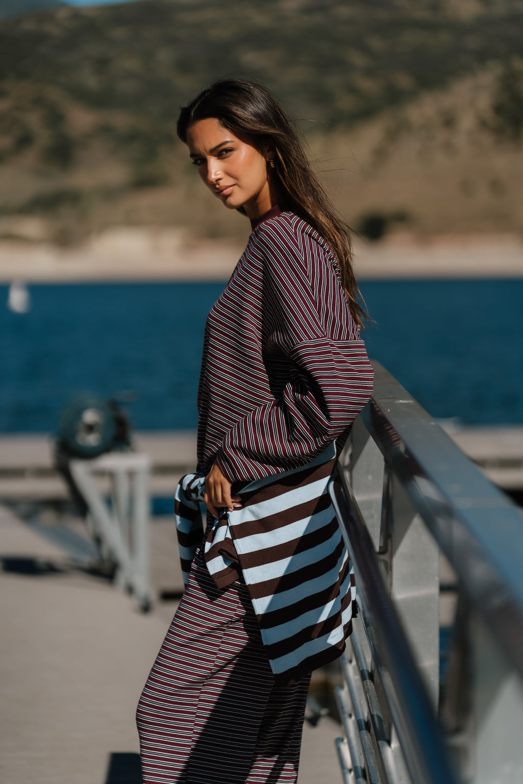Antonella Striped Top in Wine