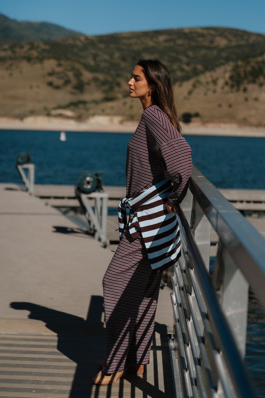 Antonella Striped Pants in Wine