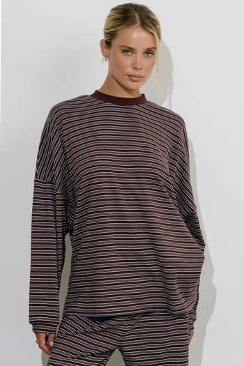 Antonella Striped Top in Wine