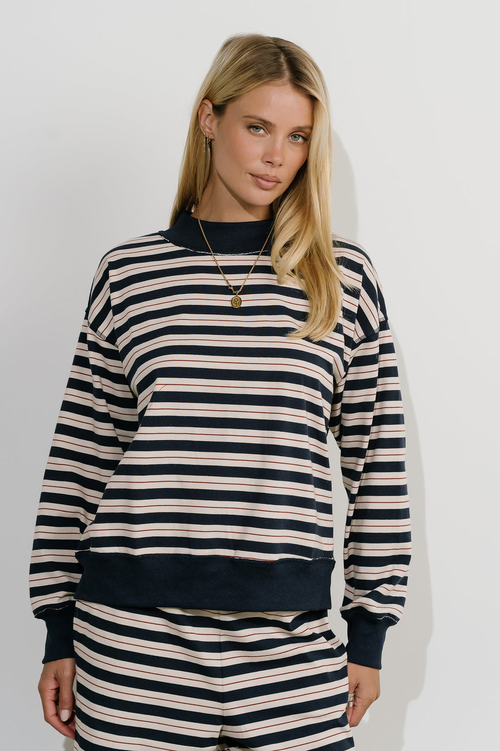 Chloe Striped Mock Neck Sweater