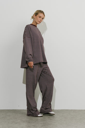 Antonella Striped Pants in Wine