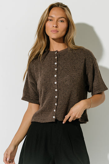 Monroe Pointelle Cardigan in Brown