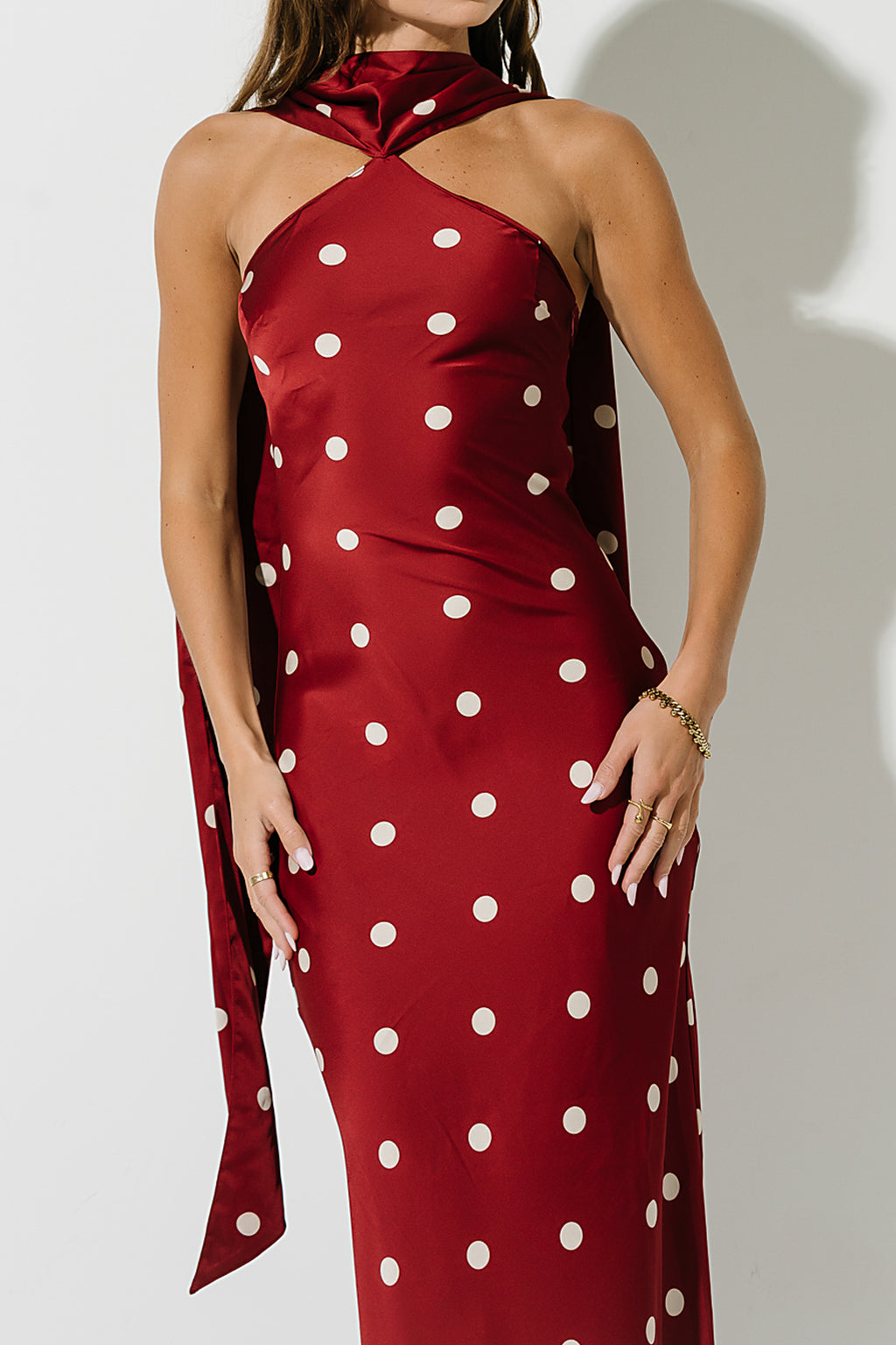 Max Polka Dot Maxi Dress in Wine