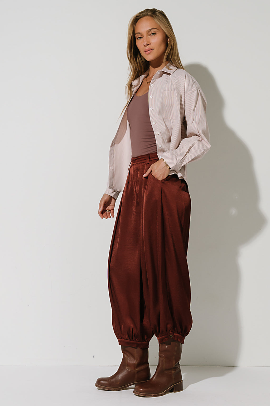 Ruth Striped Button Up in Pink