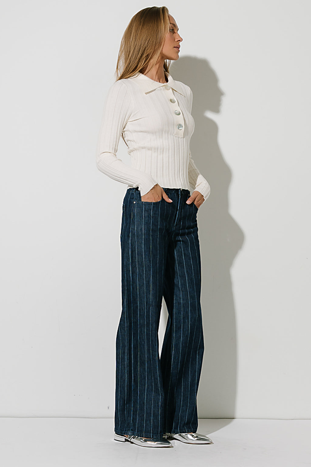 Daniella Striped Wide Leg Jeans