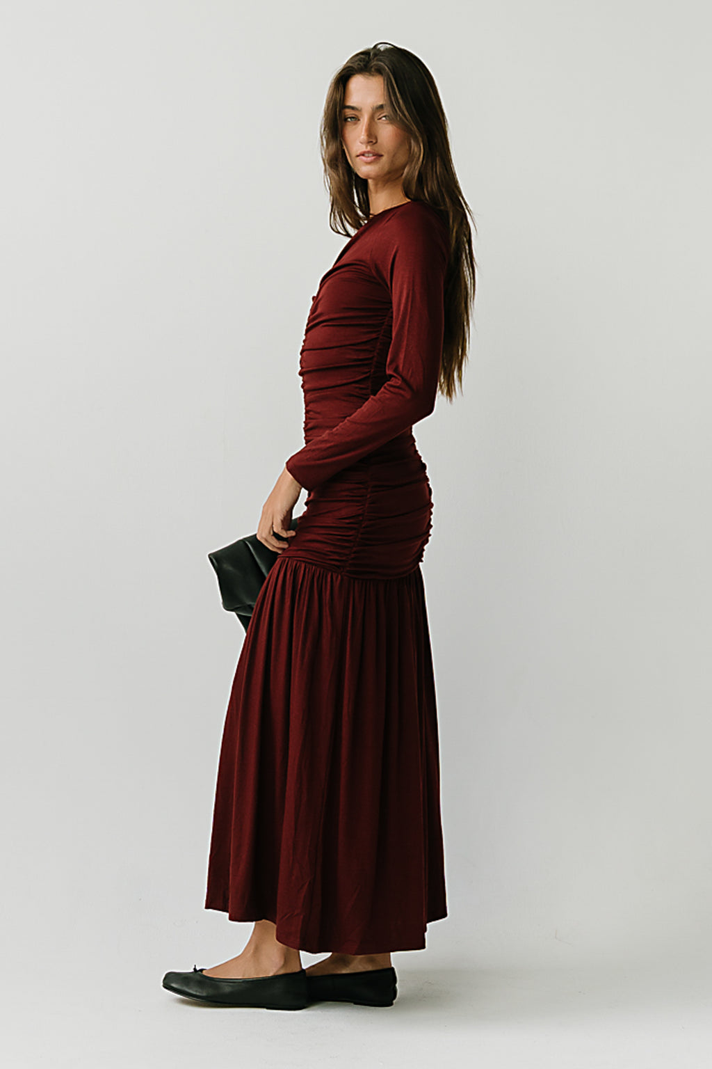 Danna Ruched Maxi Dress in Red-Brown