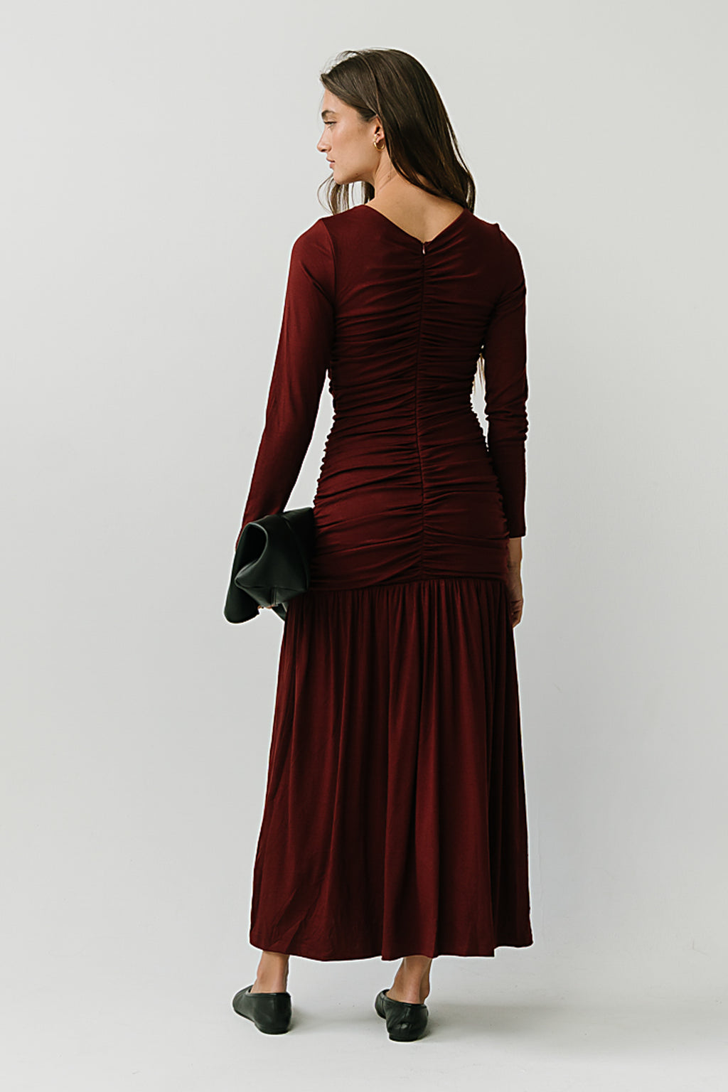 Danna Ruched Maxi Dress in Red-Brown
