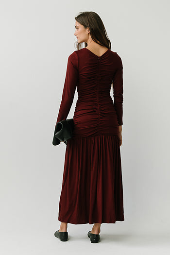 Danna Ruched Maxi Dress in Red-Brown