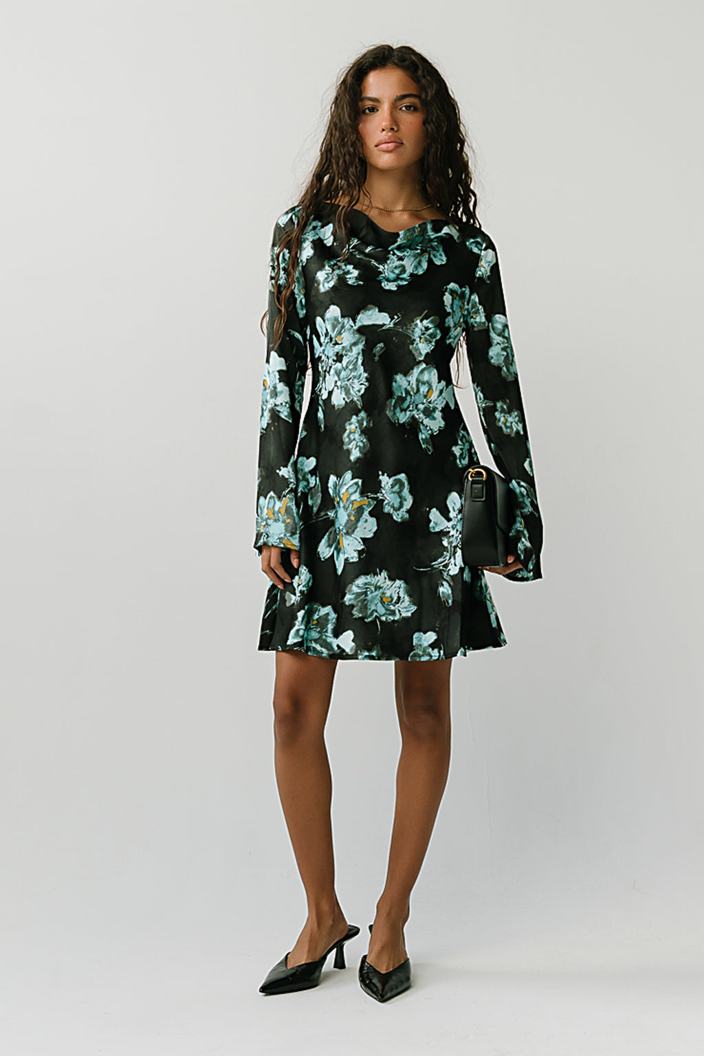 Aria Satin Mini Dress in Black