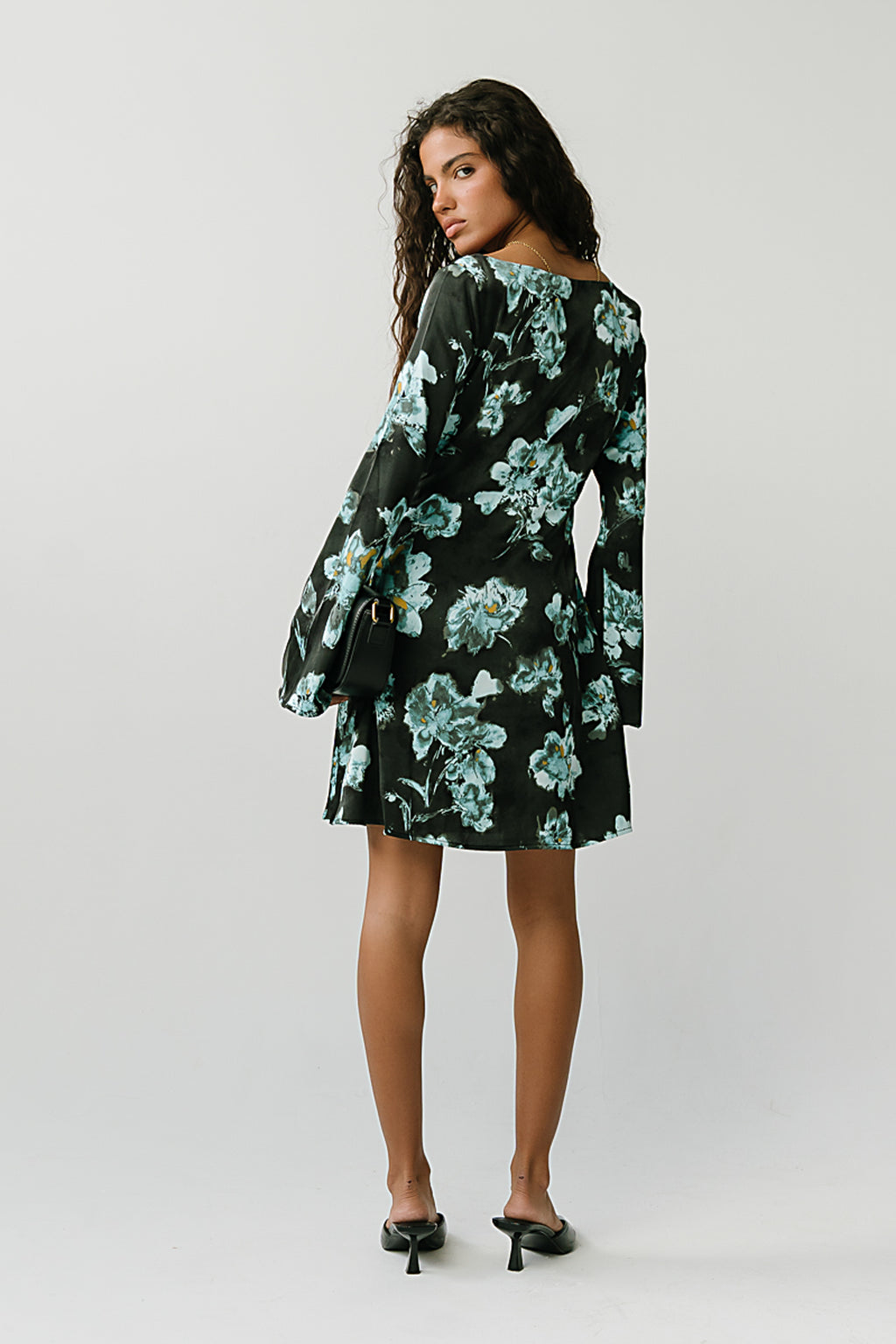 Aria Satin Mini Dress in Black