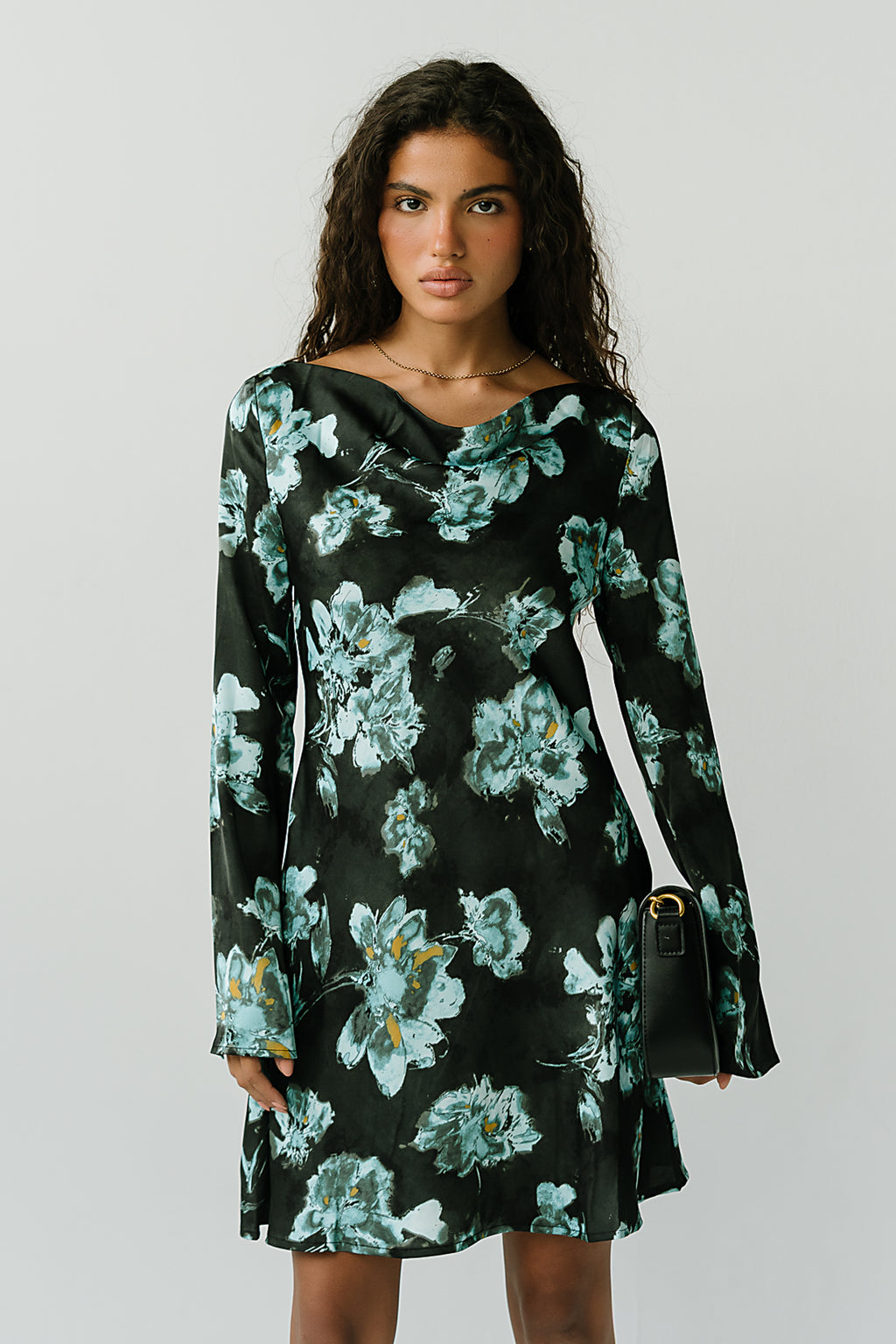 Aria Satin Mini Dress in Black