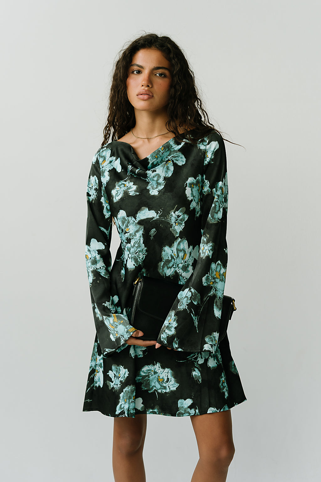 Aria Satin Mini Dress in Black