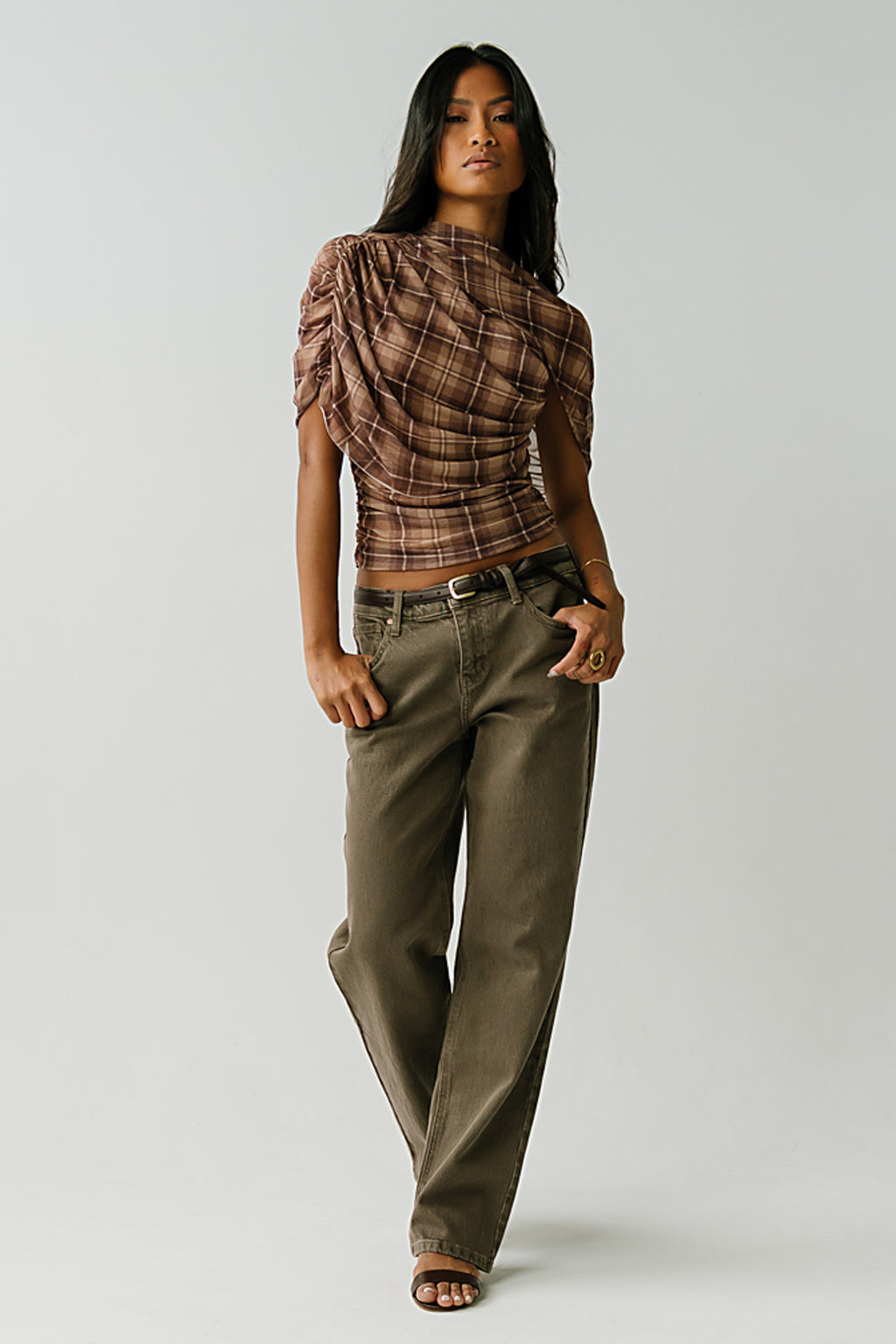 Emory Plaid Ruched Top