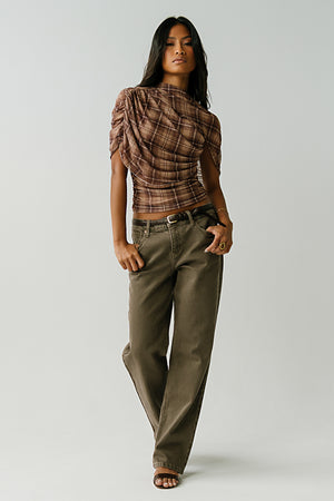 Emory Plaid Ruched Top