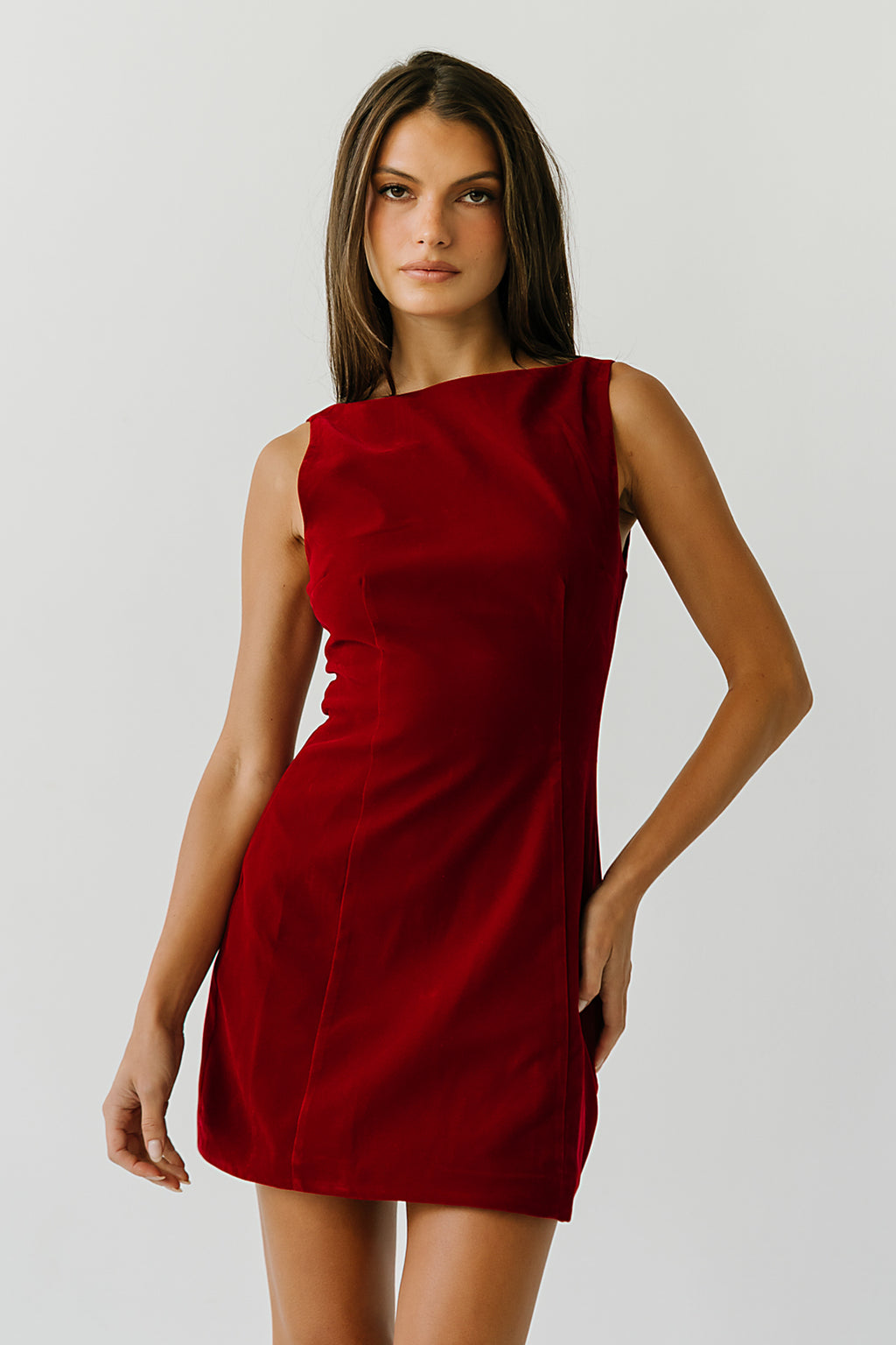 Kelsie Velvet Mini Dress in Red
