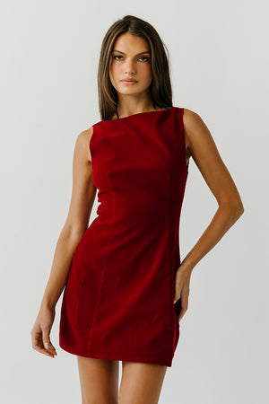 Kelsie Velvet Mini Dress in Red