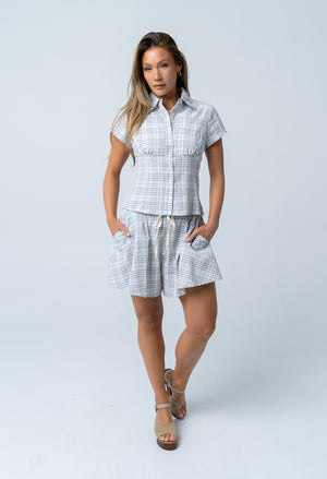 Katherine Plaid Shorts in Blue - FINAL SALE