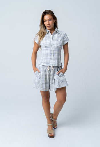 Katherine Plaid Shorts in Blue - FINAL SALE