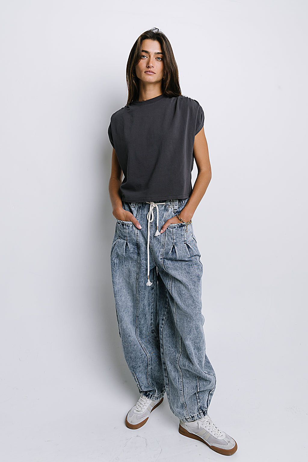 Noelle Ruched Top in Charcoal - FINAL SALE