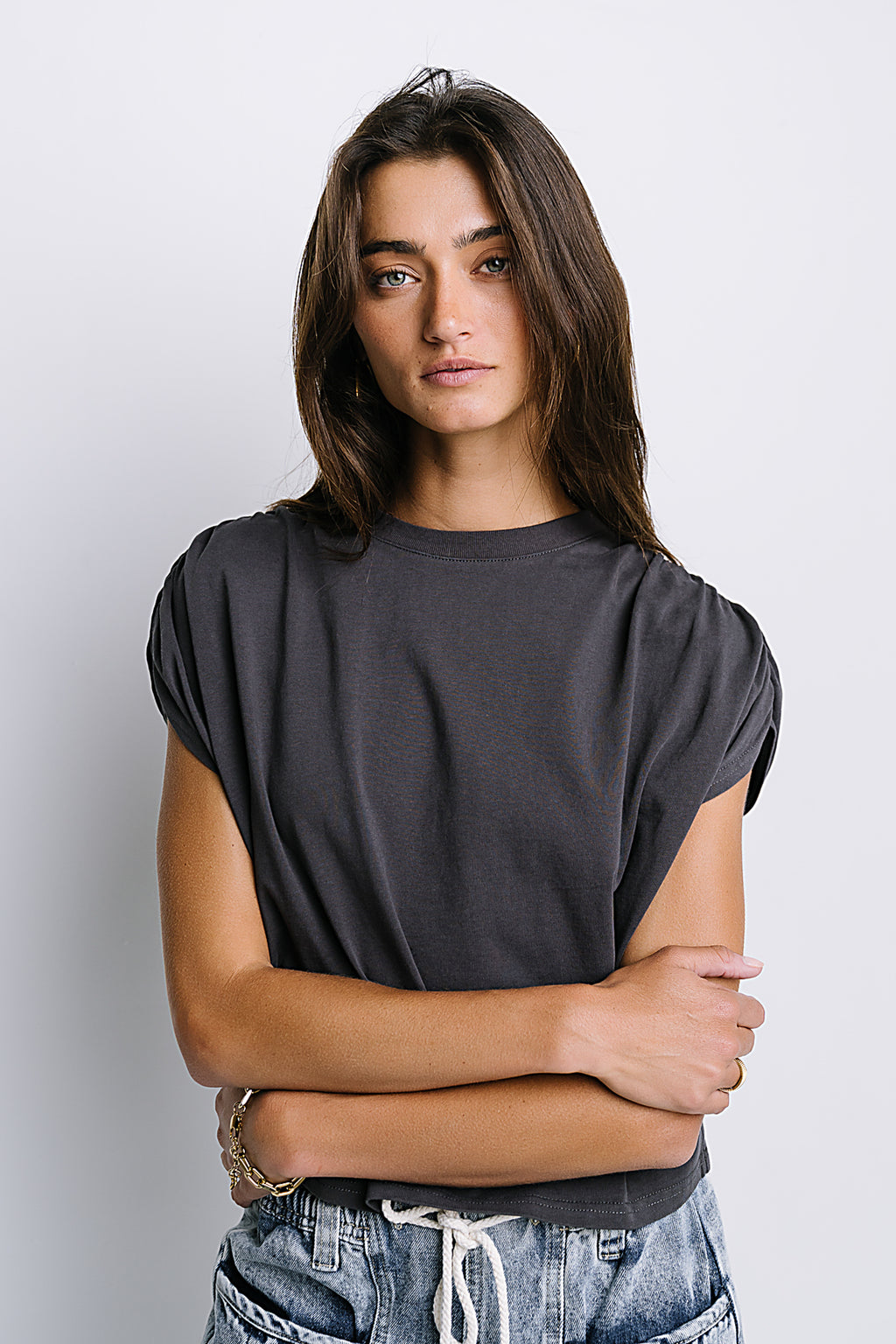 Noelle Ruched Top in Charcoal - FINAL SALE