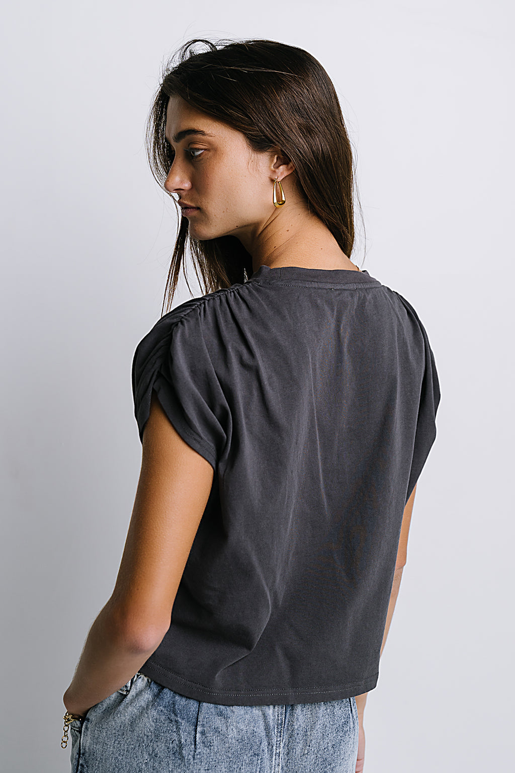 Noelle Ruched Top in Charcoal - FINAL SALE